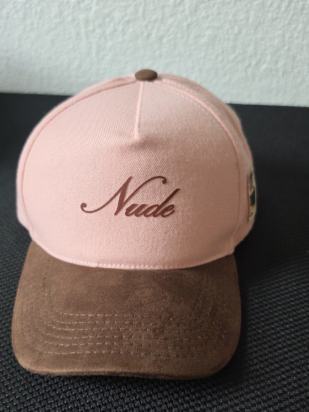 NUDE Pink and Brown Script Logo Baseball Cap